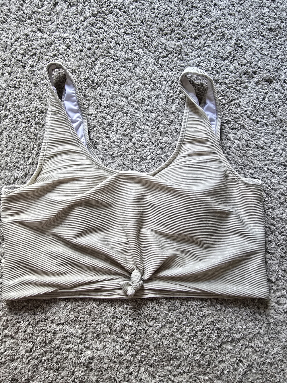 Pale Green Ribbed Knot-Front Bikini Top - Beige